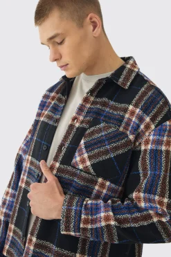 Oversized Fit Brushed Check Overshirt | BoohooMAN UK