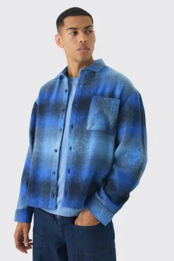 Oversized Fit Brushed Check Overshirt | BoohooMAN UK