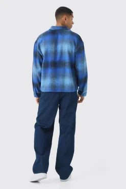 Oversized Fit Brushed Check Overshirt | BoohooMAN UK