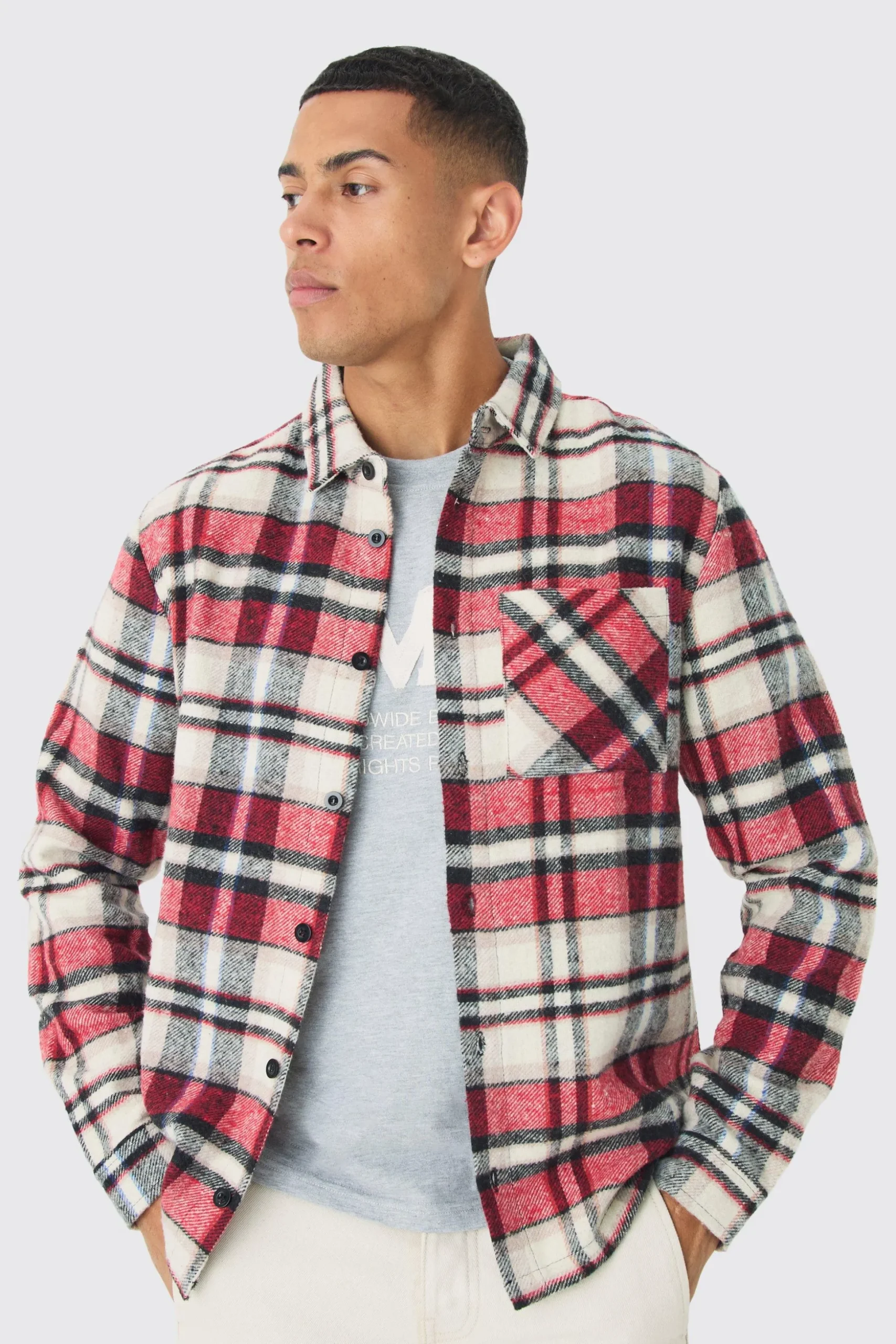 Oversized Fit Checked Shirt | BoohooMAN UK