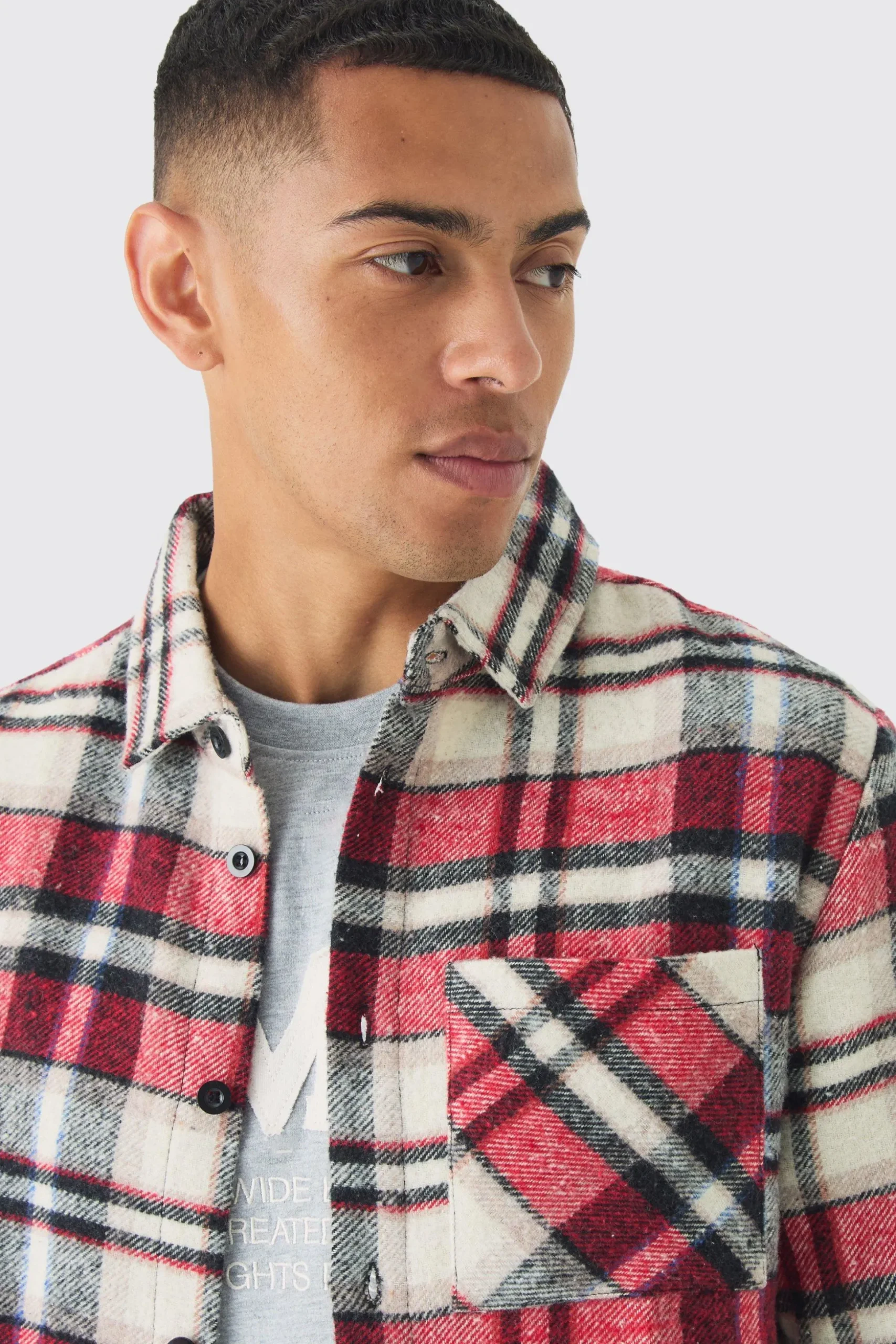 Oversized Fit Checked Shirt | BoohooMAN UK
