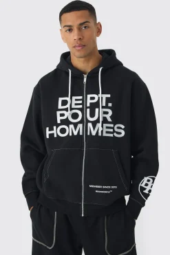 Oversized Fit Dept Homme Rope Drawcord Hoodie | BoohooMAN UK