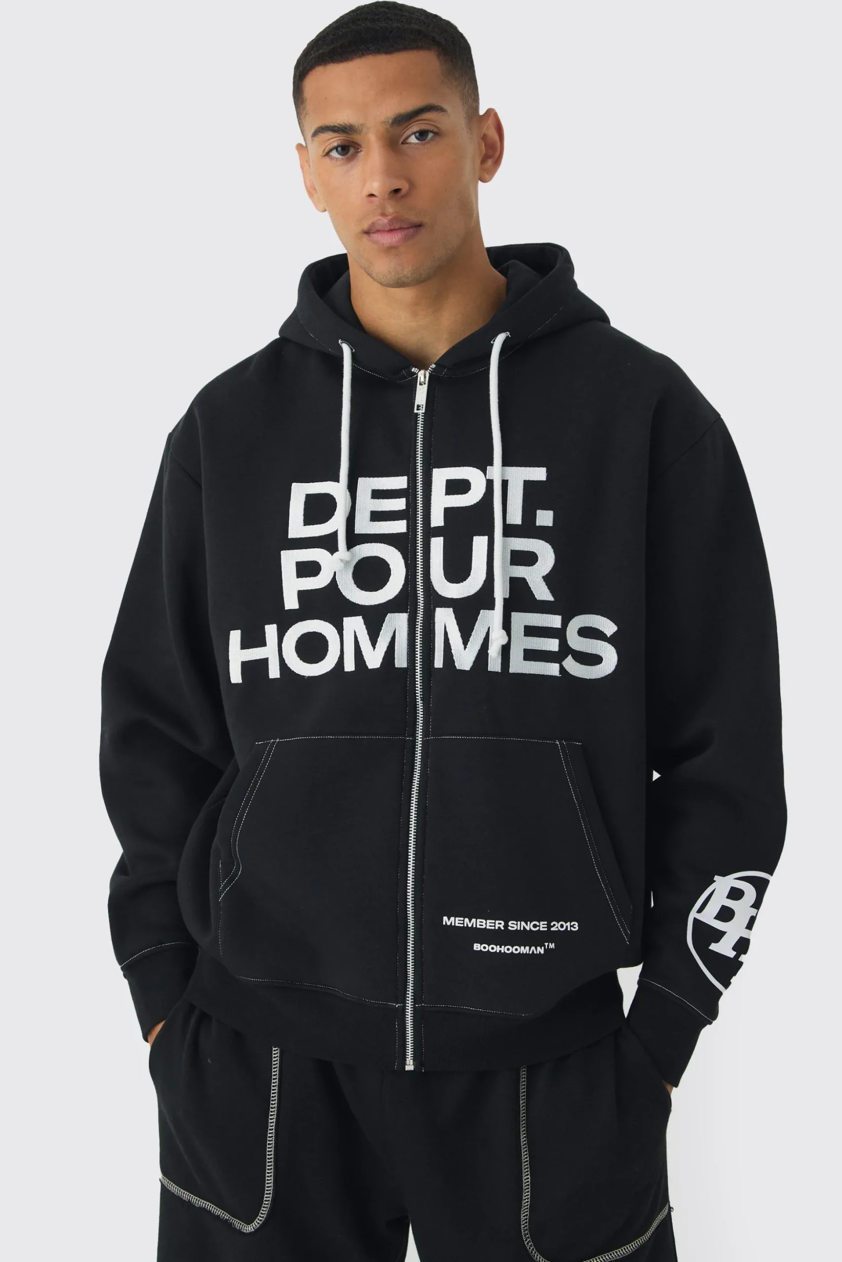 Oversized Fit Dept Homme Rope Drawcord Hoodie | BoohooMAN UK