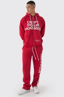Oversized Fit Dept Homme Rope Drawcord Hooded Gusset Tracksuit | BoohooMAN UK