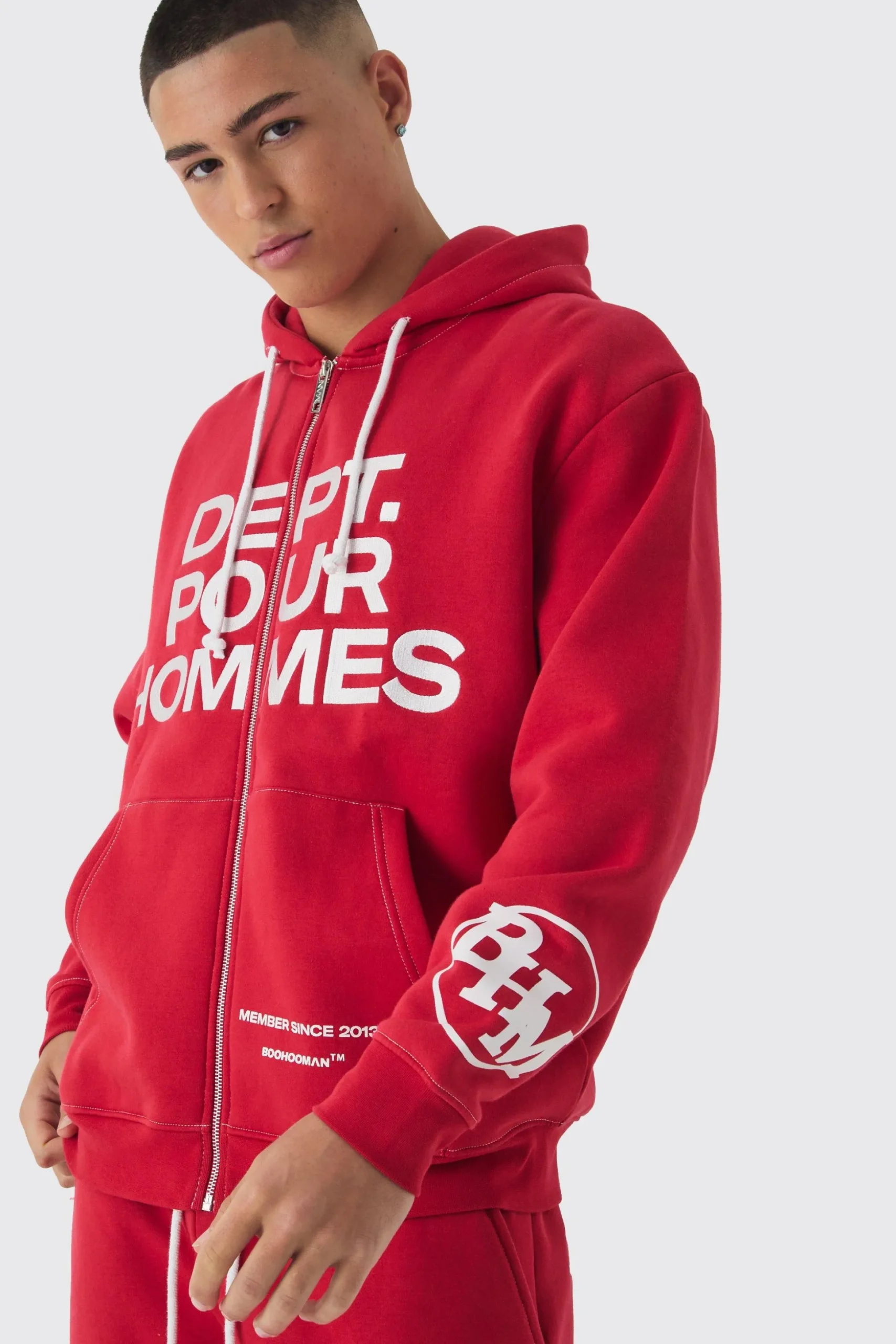 Oversized Fit Dept Homme Rope Drawcord Hooded Gusset Tracksuit | BoohooMAN UK