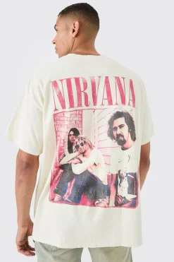 Oversized Fit Nirvana Wash License T-shirt | BoohooMAN UK