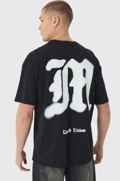 Oversized Fit Spray M Print T-shirt | BoohooMAN UK