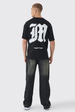 Oversized Fit Spray M Print T-shirt | BoohooMAN UK