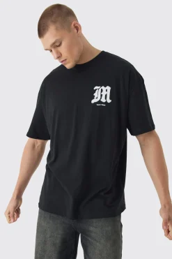 Oversized Fit Spray M Print T-shirt | BoohooMAN UK