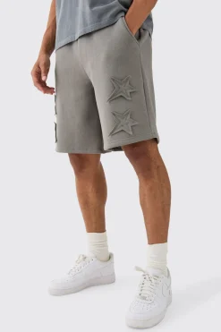Oversized Fit Star Applique Shorts | BoohooMAN UK