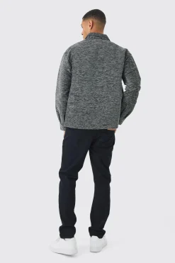 Oversized Fit Zip Through Textured Shirt | BoohooMAN UK