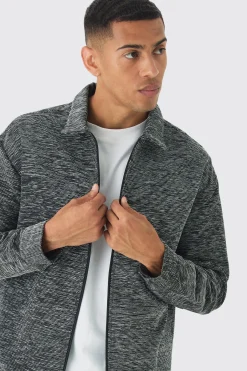 Oversized Fit Zip Through Textured Shirt | BoohooMAN UK