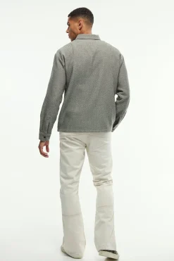 Oversized Fit Zip Through Herringbone Shirt | BoohooMAN UK