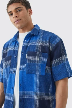 Oversized Fleece Woven Tab Check Overshirt | BoohooMAN UK