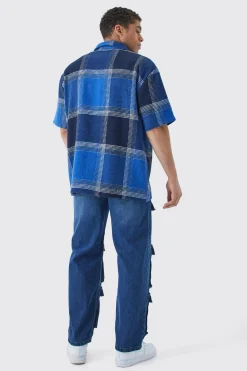 Oversized Fleece Woven Tab Check Overshirt | BoohooMAN UK