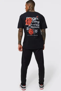 Oversized Floral Back Graphic T-shirt | BoohooMAN UK