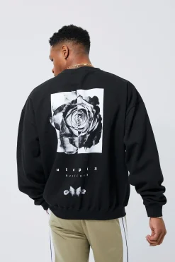 Oversized Floral Back Graphic Sweatshirt | BoohooMAN UK