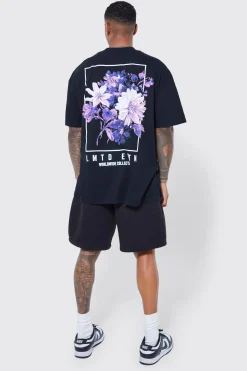 Oversized Floral Back Graphic T-shirt | BoohooMAN UK