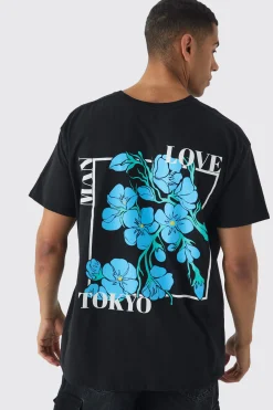 Oversized Floral Back Print T-shirt | BoohooMAN UK