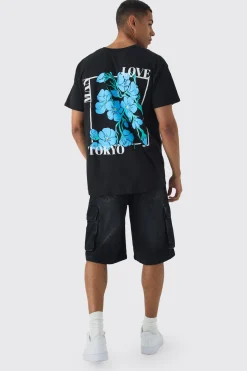Oversized Floral Back Print T-shirt | BoohooMAN UK