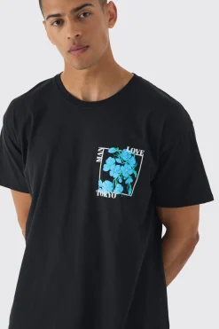 Oversized Floral Back Print T-shirt | BoohooMAN UK