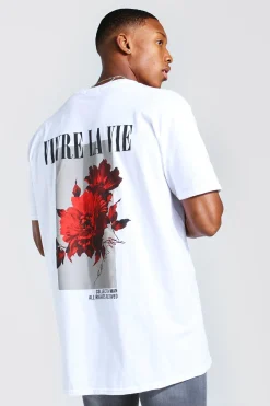 Oversized Floral Back Print T-Shirt | BoohooMAN UK