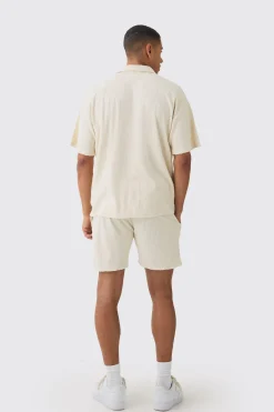 Oversized Floral Embossed Revere Polo & Short Set | BoohooMAN UK