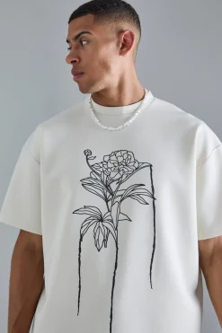 Oversized Floral Line Drawing Scuba T-shirt | BoohooMAN UK