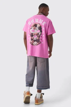 Oversized Floral Mask Graphic Wash T-shirt | BoohooMAN UK