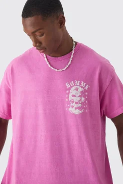 Oversized Floral Mask Graphic Wash T-shirt | BoohooMAN UK