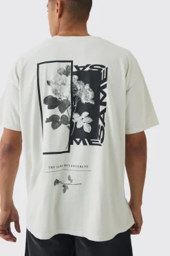 Oversized Floral Photo Back Print T-shirt | BoohooMAN UK