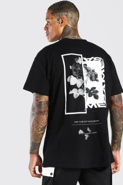 Oversized Floral Photo Back Print T-Shirt | BoohooMAN UK