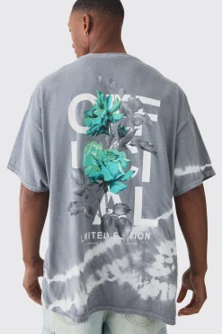 Oversized Floral Print Acid Wash T-shirt | BoohooMAN UK