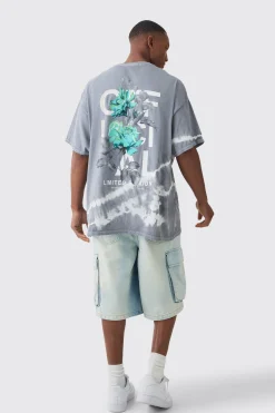 Oversized Floral Print Acid Wash T-shirt | BoohooMAN UK