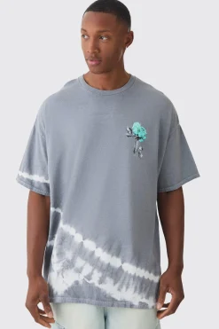 Oversized Floral Print Acid Wash T-shirt | BoohooMAN UK