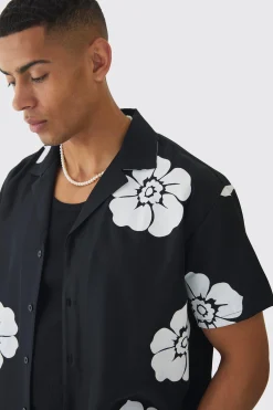 Oversized Floral Print Soft Twill Shirt | BoohooMAN UK