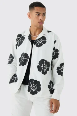 Oversized Floral Print Soft Twill Long Sleeve Shirt | BoohooMAN UK