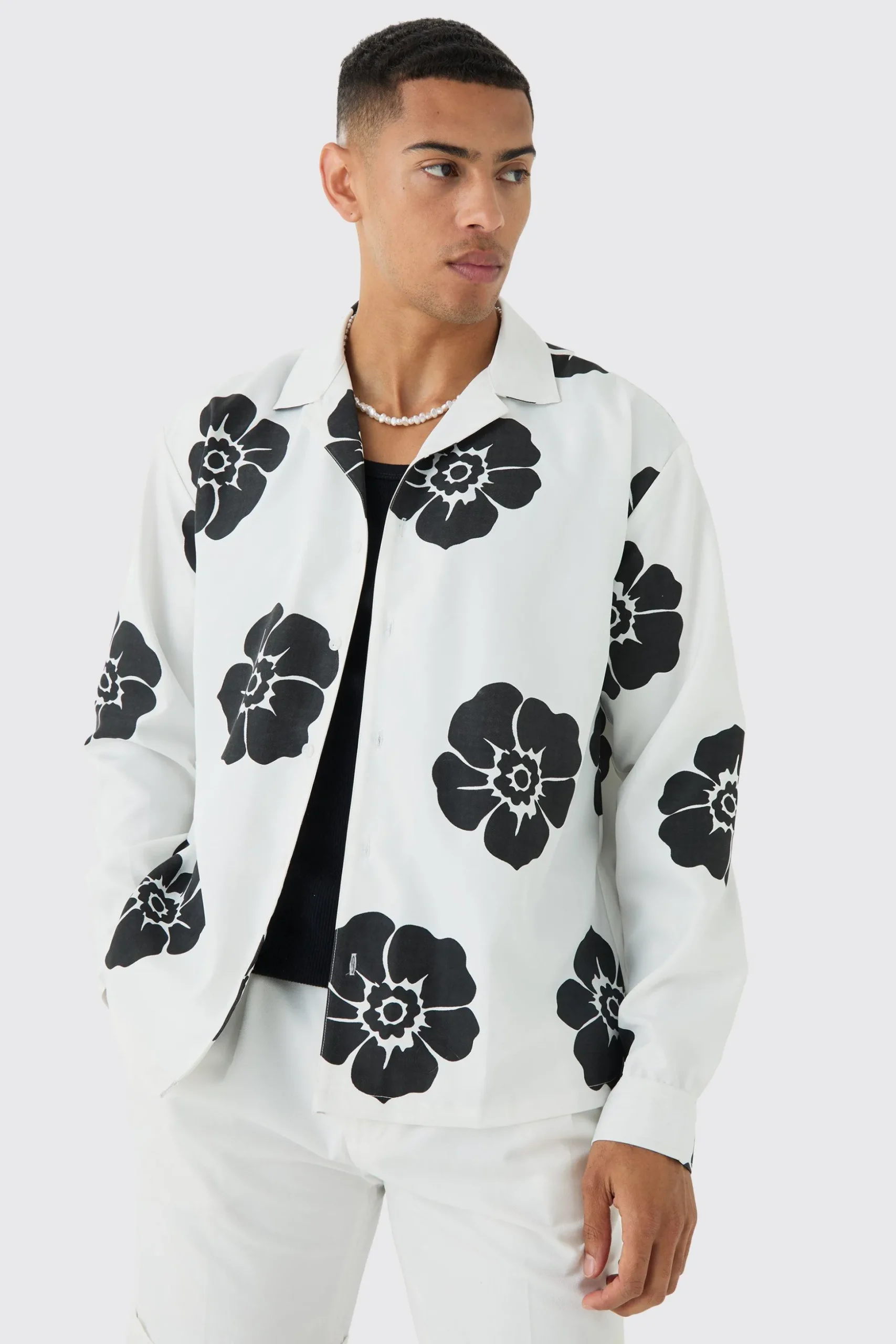 Oversized Floral Print Soft Twill Long Sleeve Shirt | BoohooMAN UK