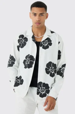 Oversized Floral Print Soft Twill Long Sleeve Shirt | BoohooMAN UK