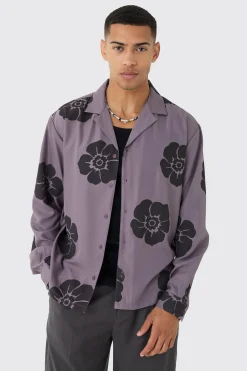 Oversized Floral Print Soft Twill Long Sleeve Shirt | BoohooMAN UK