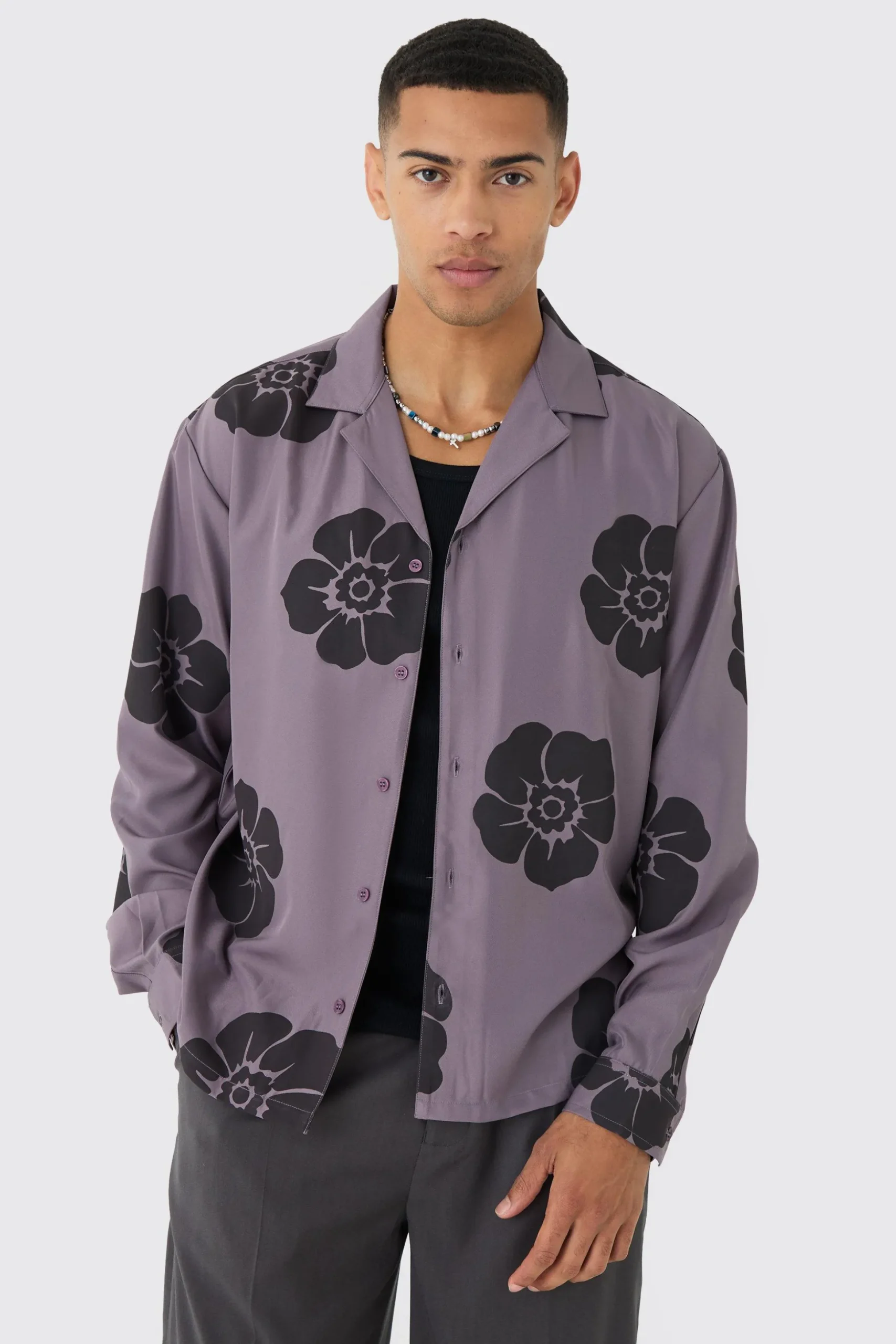 Oversized Floral Print Soft Twill Long Sleeve Shirt | BoohooMAN UK