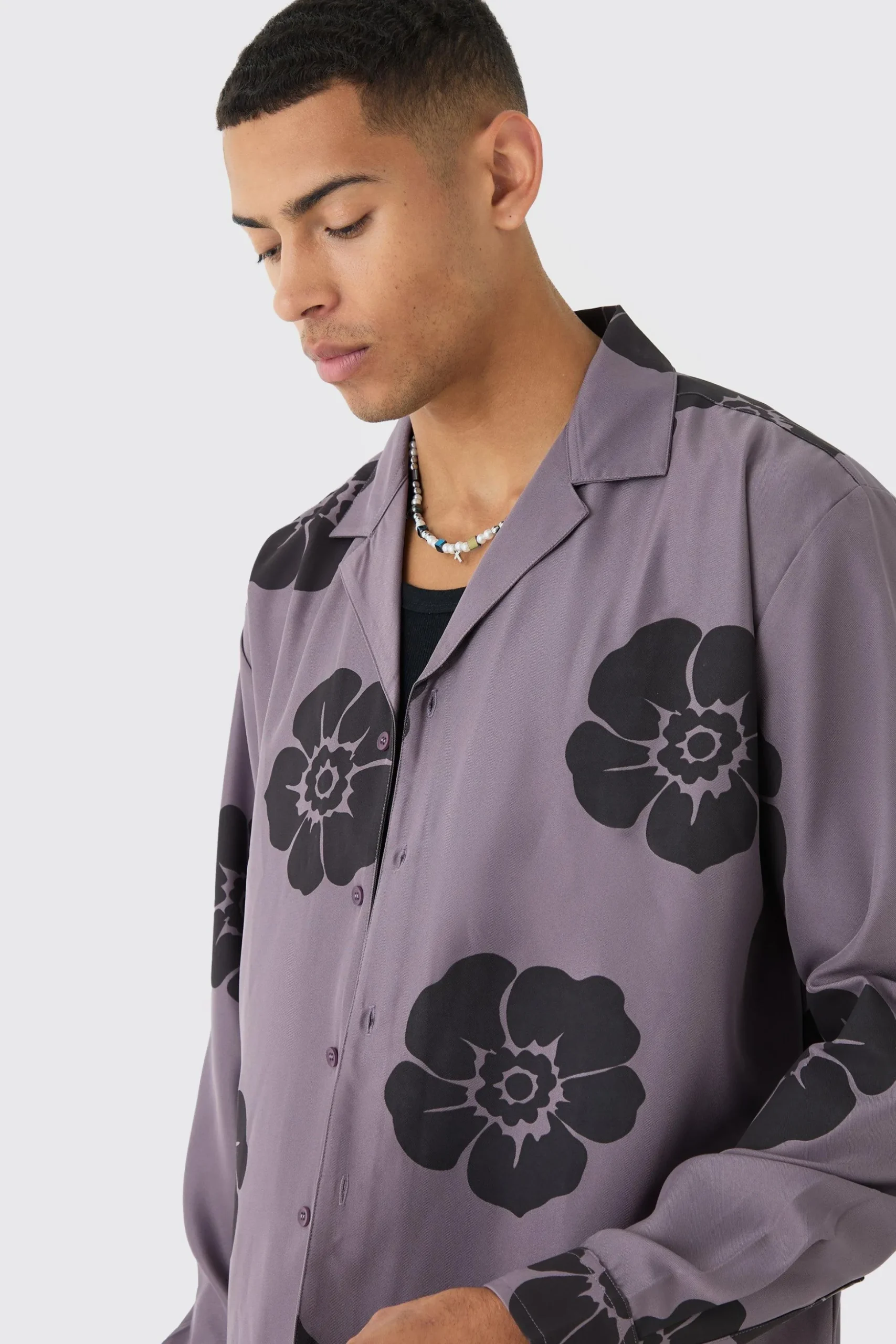 Oversized Floral Print Soft Twill Long Sleeve Shirt | BoohooMAN UK