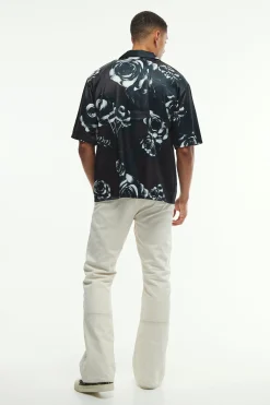 Oversized Floral Printed Satin Short Sleeve Shirt | BoohooMAN UK