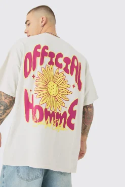 Oversized Floral Puff Back Print Wash T-shirt | BoohooMAN UK