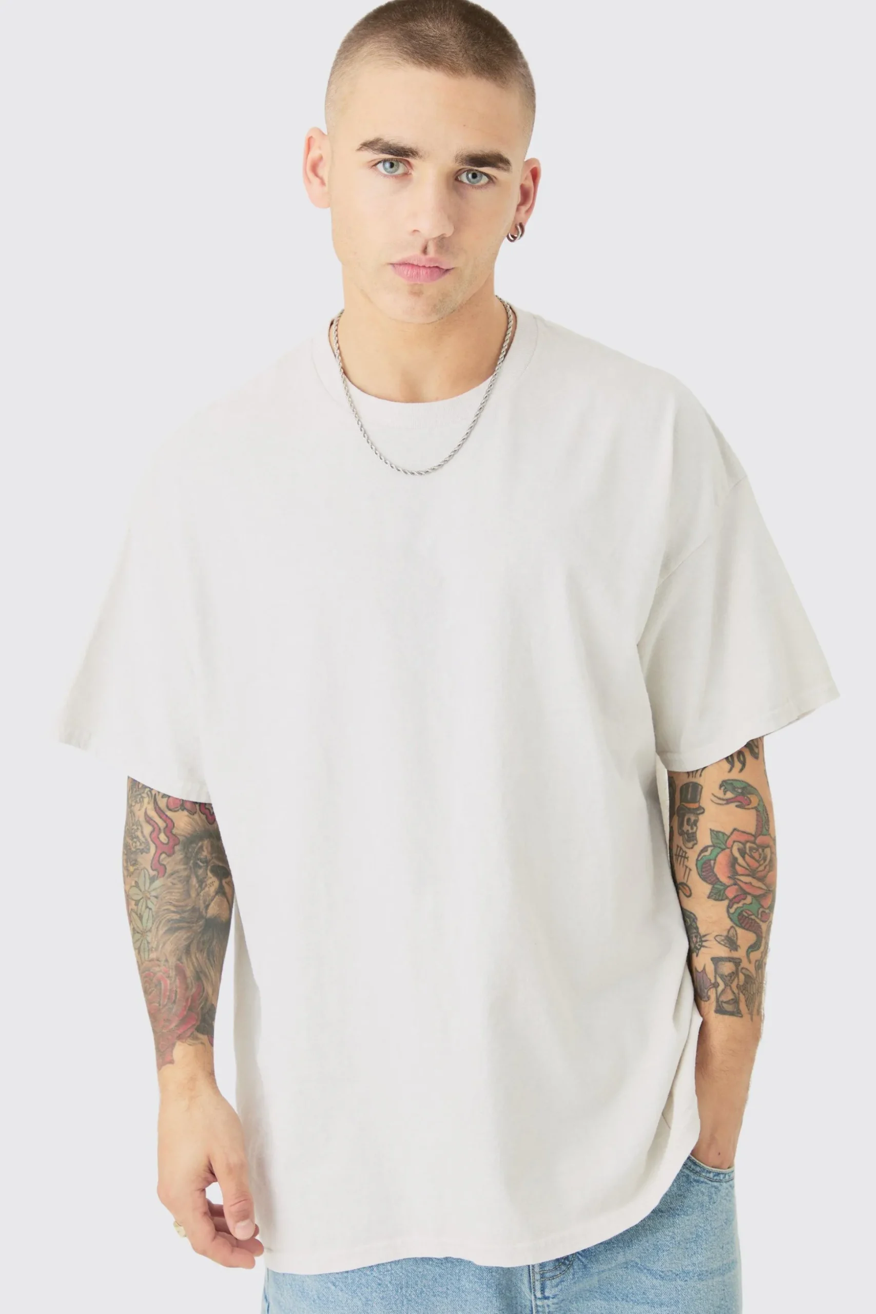 Oversized Floral Puff Back Print Wash T-shirt | BoohooMAN UK