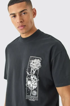 Oversized Floral Skull Stencil Print T-shirt | BoohooMAN UK