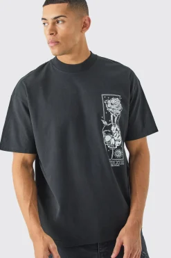 Oversized Floral Skull Stencil Print T-shirt | BoohooMAN UK