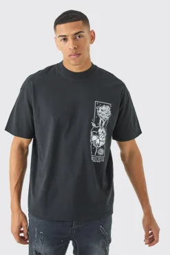 Oversized Floral Skull Stencil Print T-shirt | BoohooMAN UK