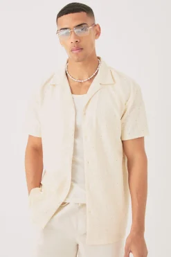 Oversized Flower Open Stitch Shirt | BoohooMAN UK