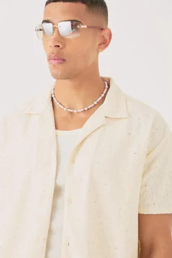 Oversized Flower Open Stitch Shirt | BoohooMAN UK